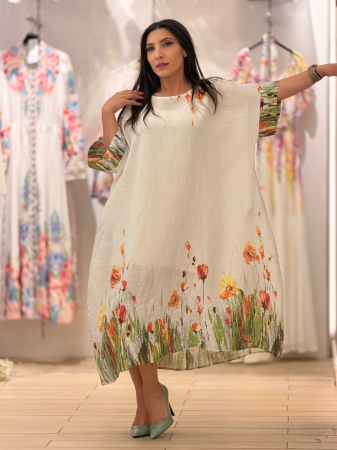 Rochie din in cu flori portocalii [2]