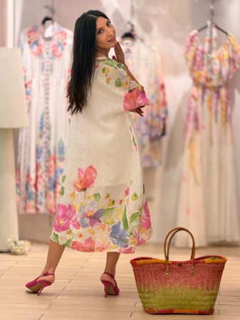 Rochie din in cu flori roz [5]