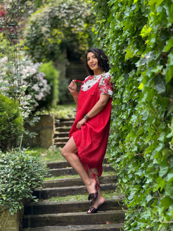 Rochie din in cu nasturi decorativi [3]