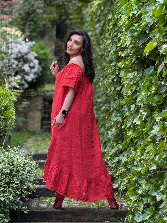 Rochie din in lejera cu elastic in partea de sus [5]