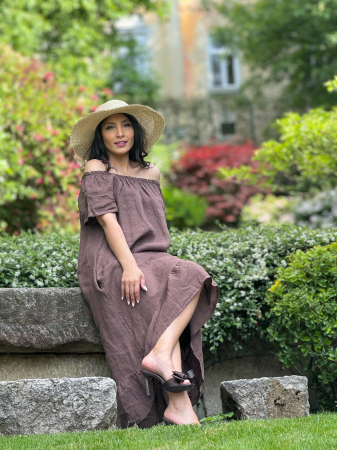 Rochie din in lejera cu elastic in partea de sus [3]