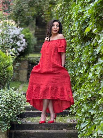 Rochii de zi - Rochie din in lejera cu elastic in partea de sus