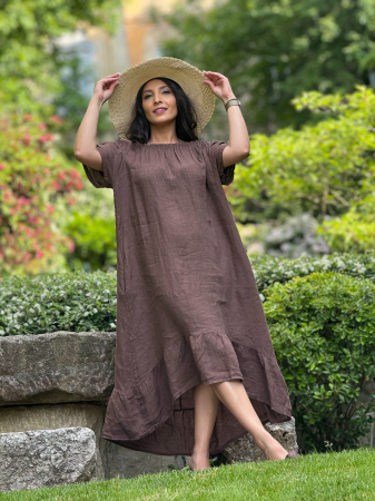 Rochii de zi - Rochie din in lejera cu elastic in partea de sus