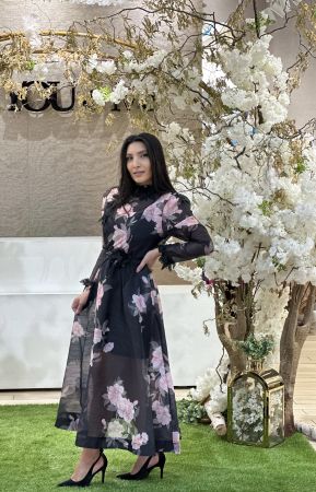 Rochii de eveniment - Rochie din organza cu floricele aplicate