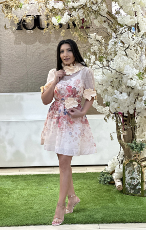 Rochii de zi - Rochie din organza scurta cu floricele aplicate