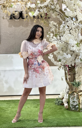 Rochie din organza scurta cu floricele aplicate [1]