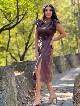 Rochie din piele ecologica cu umeri bufanti [3]