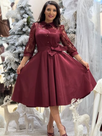 Rochii de eveniment - Rochie din tafta cu maneci din dantela