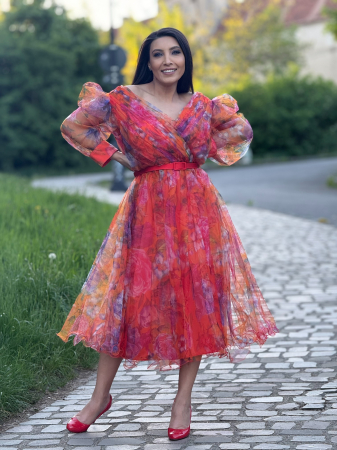 Rochii de eveniment - Rochie din tulle pe fond portocaliu