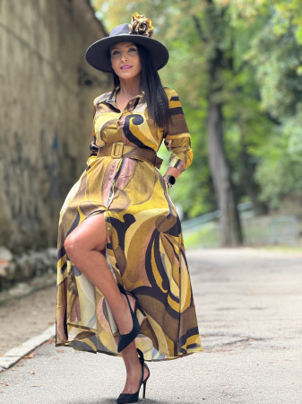 Rochii de zi - Rochie eleganta cu imprimeu si floare 3D