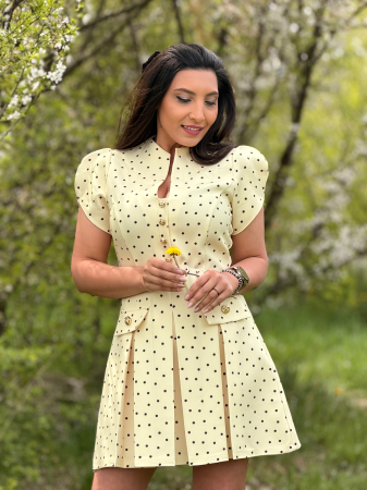 Rochie galbena cu buline negre si curea in talie [6]