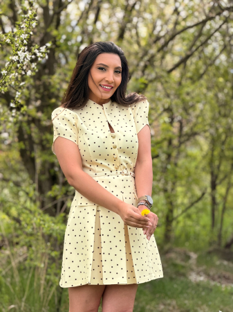 Rochie galbena cu buline negre si curea in talie [9]