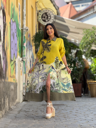 Rochie galbena cu imprimeu tropical [3]