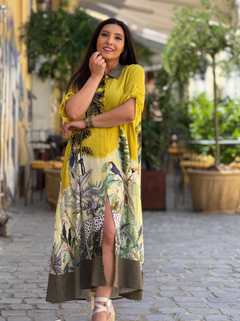 Rochie galbena cu imprimeu tropical [1]
