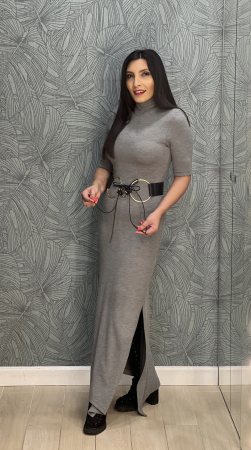 Rochii de zi - Rochie gri cu gat inalt