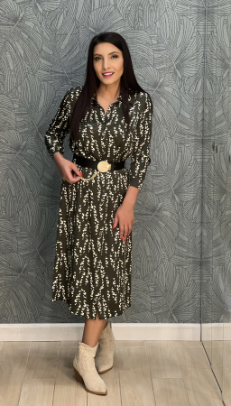 BLACK FRIDAY  DE VARA - Rochie kaki cu frunzulite albe