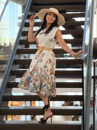 Rochie lejera cu imprimeu floral si cordon [2]