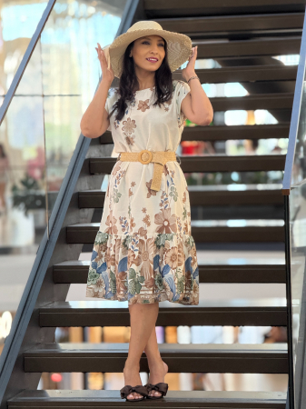 Rochii de zi - Rochie lejera cu imprimeu floral si cordon