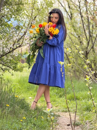 Rochie lejera cu volane si decolteu in V cu imprimeu floare [1]