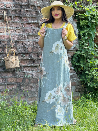 Rochii de zi - Rochie lejera din in cu imprimeu floral