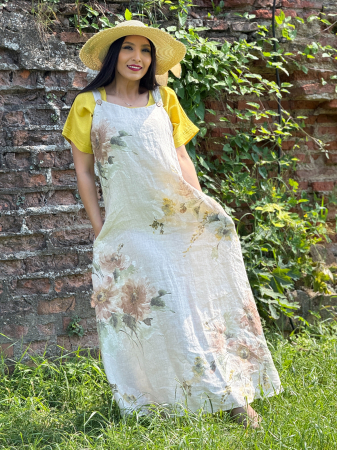 Rochii de zi - Rochie lejera din in cu imprimeu floral