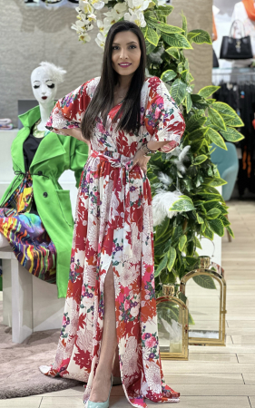BLACK FRIDAY  DE VARA - Rochie lunga cu anchior si bujori