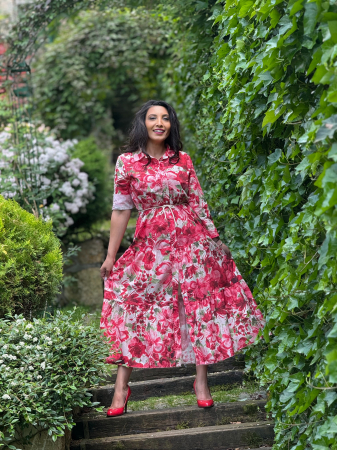 Rochii de zi - Rochie lunga cu imprimeu floral si cordon
