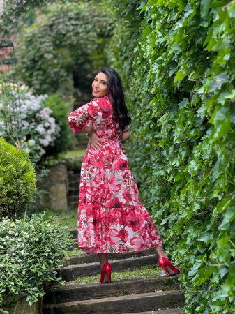 Rochie lunga cu imprimeu floral si cordon [4]