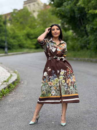 Rochii de zi - Rochie lunga cu imprimeu floral si cordon in talie