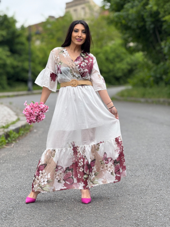 Rochii de zi - Rochie lunga cu imprimeu fluturi si flori
