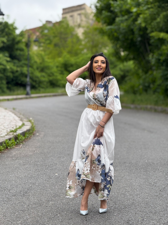 Rochie lunga cu imprimeu fluturi si flori [2]