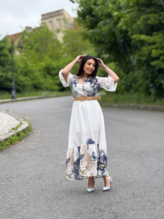 Rochii de zi - Rochie lunga cu imprimeu fluturi si flori
