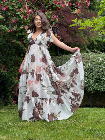 Rochie lunga cu print floral si bretele fundita [4]