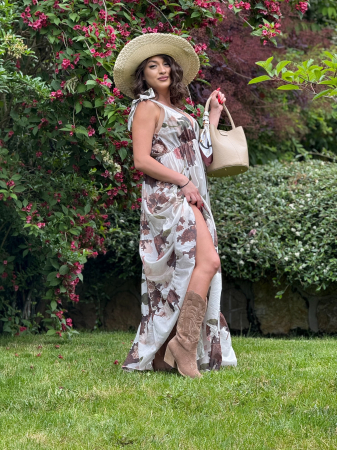 Rochie lunga cu print floral si bretele fundita [2]