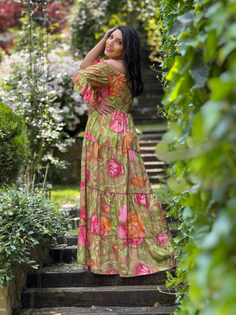 Rochie lunga cu umeri goi si imprimeu floral [4]
