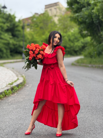 Rochii de zi - Rochie lunga cu volane si cordon in talie