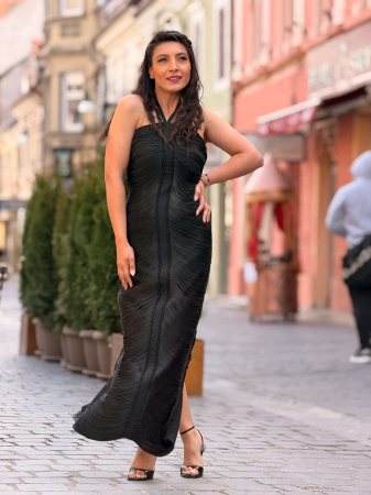 Rochie lunga eleganta cu franjuri si insertii cu margele [3]