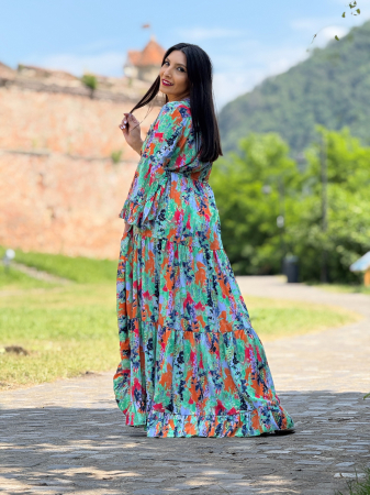 Rochie lunga multicolora cu anchior si nasturi [3]