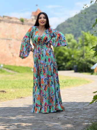 Rochie lunga multicolora cu anchior si nasturi [1]