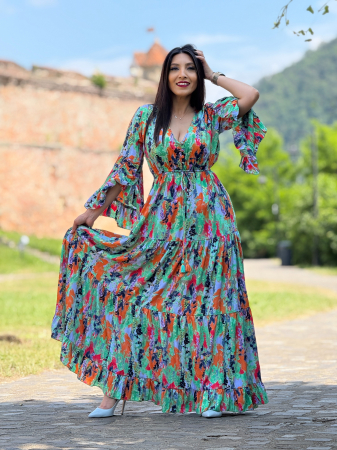 Rochii de zi - Rochie lunga multicolora cu anchior si nasturi