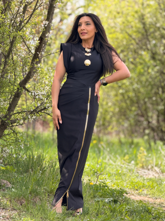 Rochie lunga neagra cu nasturi si fermoar decorativ [5]