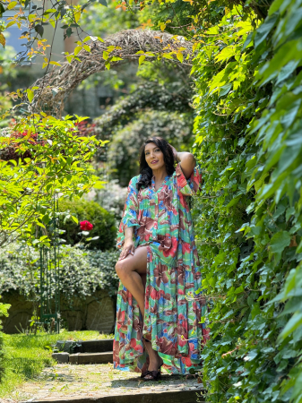 Rochii de zi - Rochie lunga vaporoasa cu imprimeu tropical