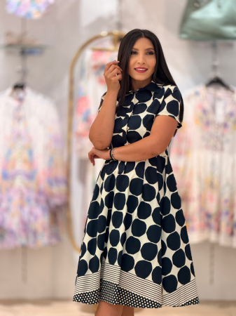 Rochie midi bleumarin cu imprimeu geometric si guler tip camasa [4]