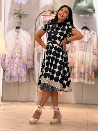 Rochie midi bleumarin cu imprimeu geometric si guler tip camasa [2]