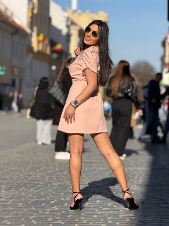 Rochie midi cu detalii perlute la maneca [5]