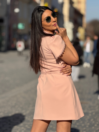 Rochie midi cu detalii perlute la maneca [4]