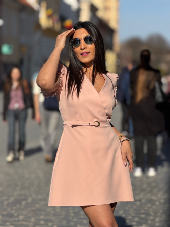 Rochie midi cu detalii perlute la maneca [3]