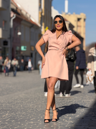 Rochie midi cu detalii perlute la maneca [1]