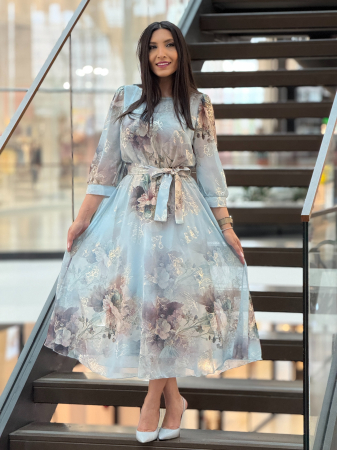 Rochii de eveniment - Rochie midi cu imprimeu floral pastelat