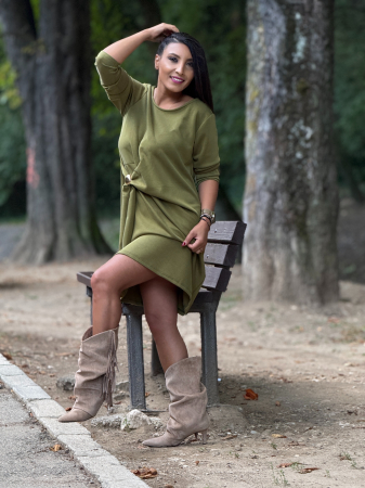 Rochie midi cu nod decorativ si detaliu metalic [2]